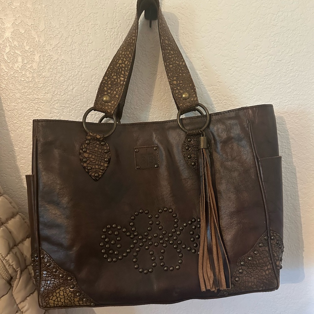 STS Ranch Vintage Brown Leather Studded Tote Bag